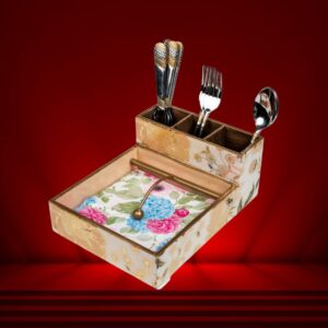 Ivory Cutlery and Napkin Holder in Light Foil Design