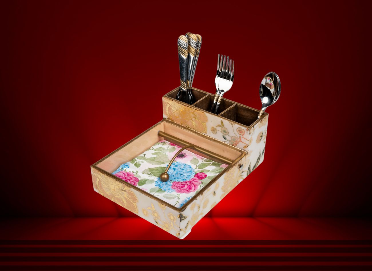 Ivory Cutlery and Napkin Holder in Light Foil Design