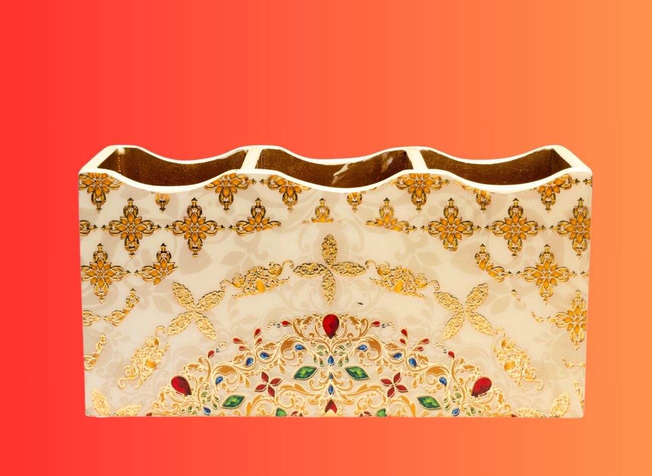 Ornate Collection 3-Pocket Cutlery Holder in Blue and Gold by Daily Talk