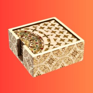 Ornate Collection 6-Piece Blue Gold Wooden Coaster Set by Daily Talk