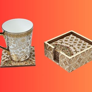 Ornate Collection 6-Piece Blue Gold Wooden Coaster Set by Daily Talk