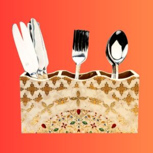 Ornate Collection 3-Pocket Cutlery Holder in Blue and Gold by Daily Talk