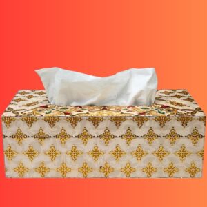 Ornate Collection Blue and Gold Wooden Tissue Box by Daily Talk