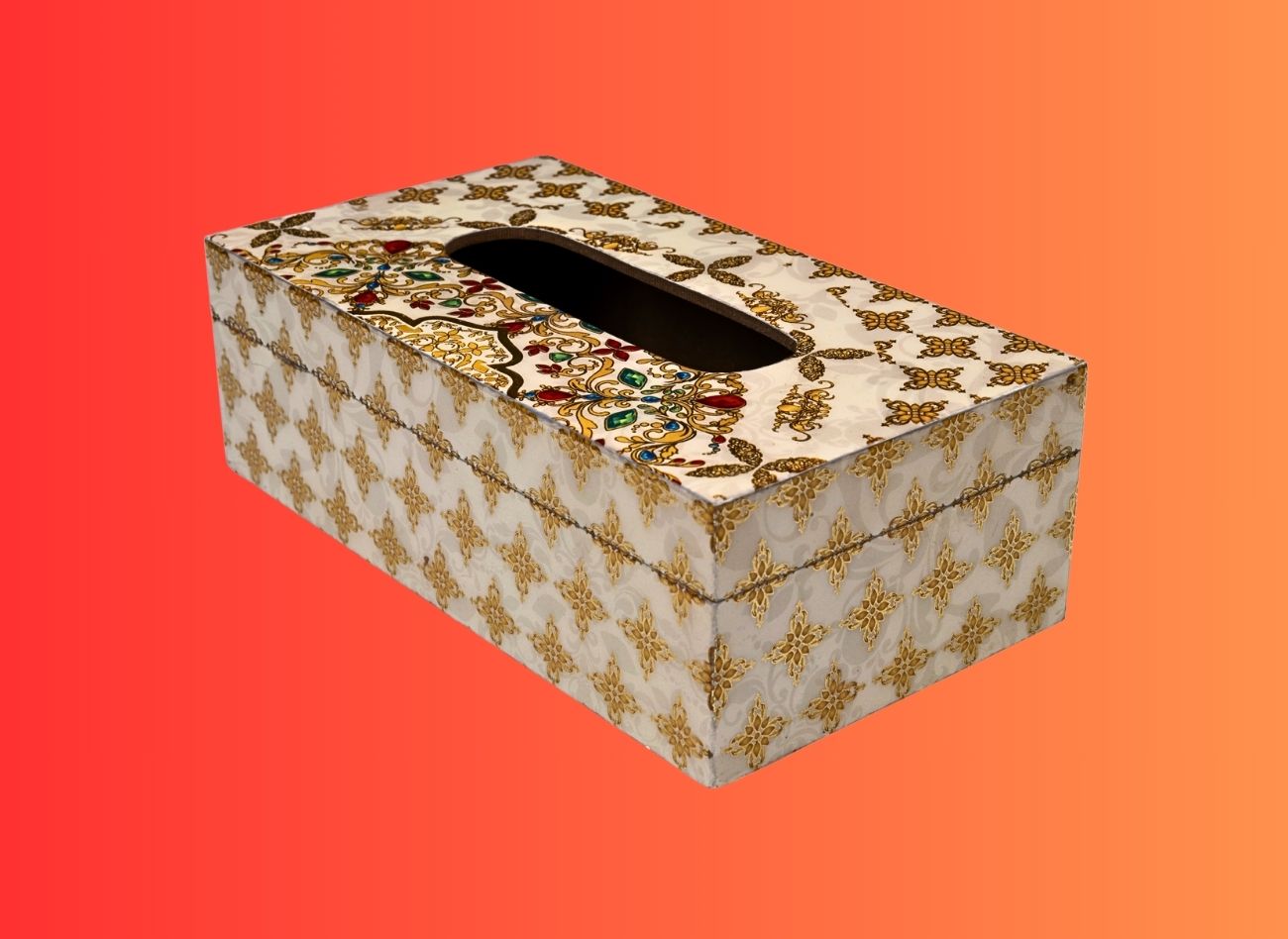 Ornate Collection Blue and Gold Wooden Tissue Box by Daily Talk