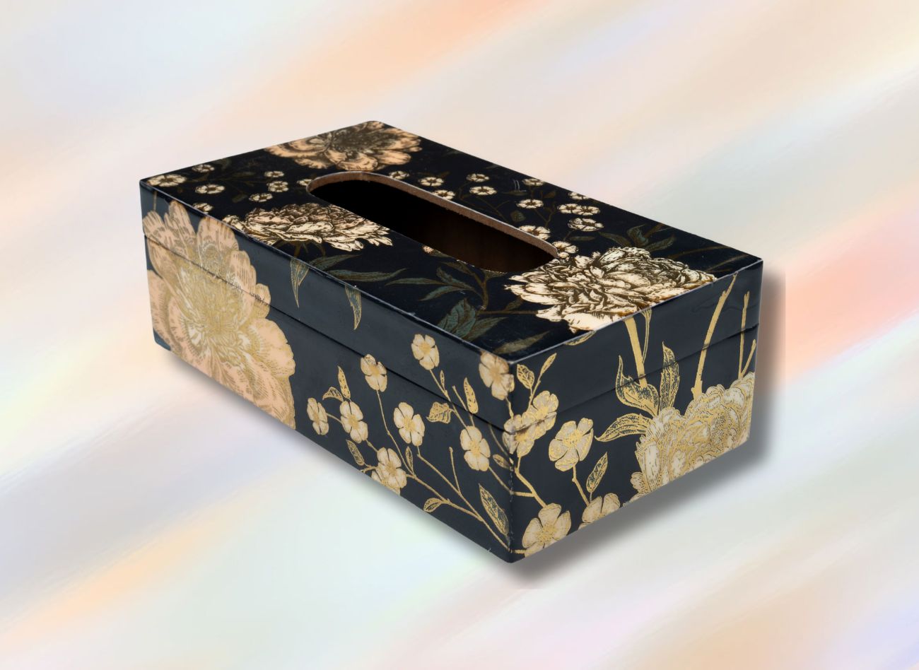 Twilight Wooden Tissue Box with Floral Foil Design by Daily Talk
