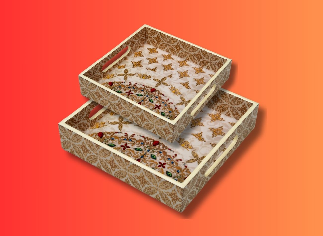 Ornate 2pc Square Tray Set