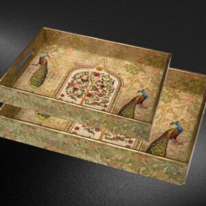 Peacock Rectangle Tray Set (2 Pc)