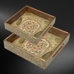 Peacock Square Tray Set (2 Pc)