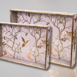 Pink Wing Tray Set with Floral Foil Art and Glossy Finish